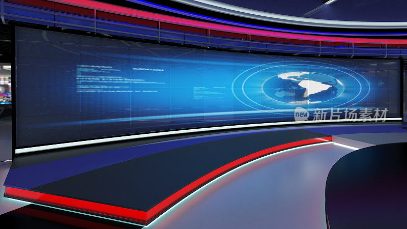 虚拟电视演播室新闻集31。绿屏背景。3 d渲染。
